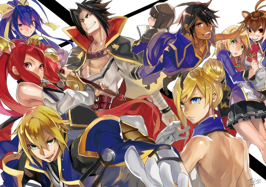 makoto nanaya, noel vermillion, jin kisaragi, mai natsume, izayoi, and 4 more (blazblue and 1 more) drawn by hyakuhachi_(over3)