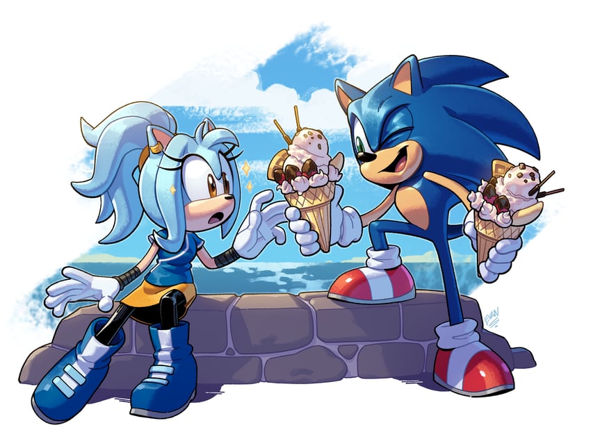 sonic the hedgehog and ciani (original and 2 more) drawn by evan_stanley