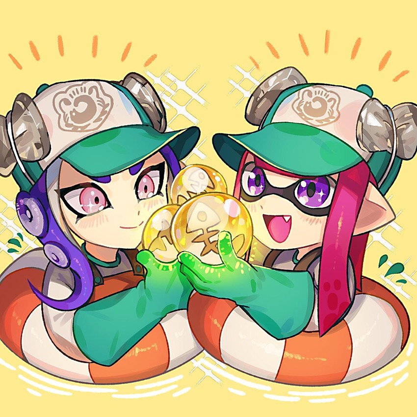 inkling player character, inkling girl, octoling player character, and octoling girl (splatoon and 1 more) drawn by yasaikakiage