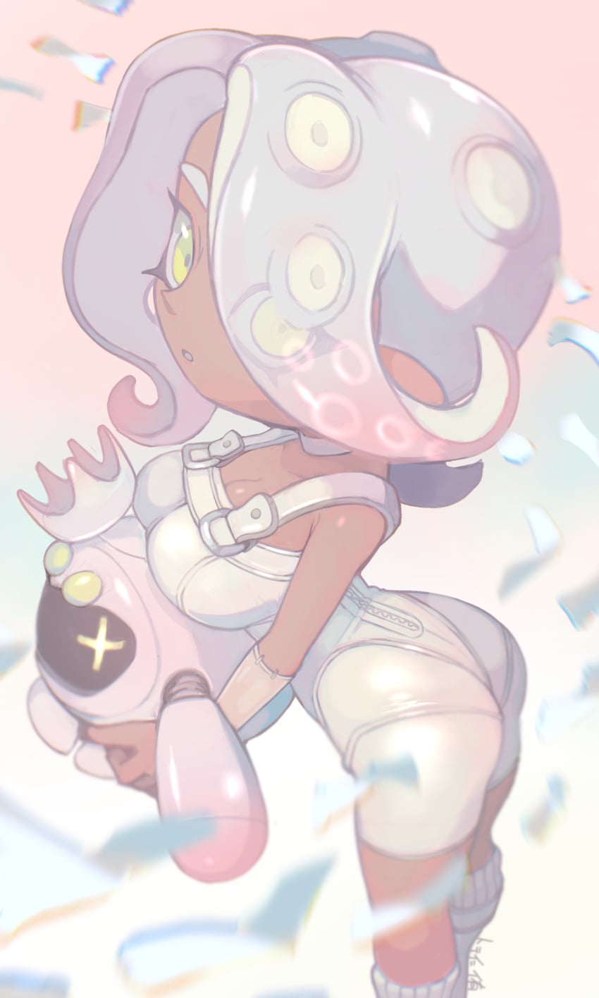 octoling player character, octoling girl, pearl, agent 8, and pearl drone (splatoon and 2 more) drawn by minamidena
