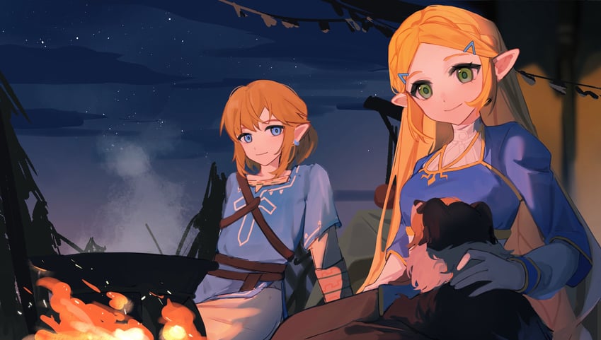 link and princess zelda (the legend of zelda and 1 more) drawn by yumiyumo3o