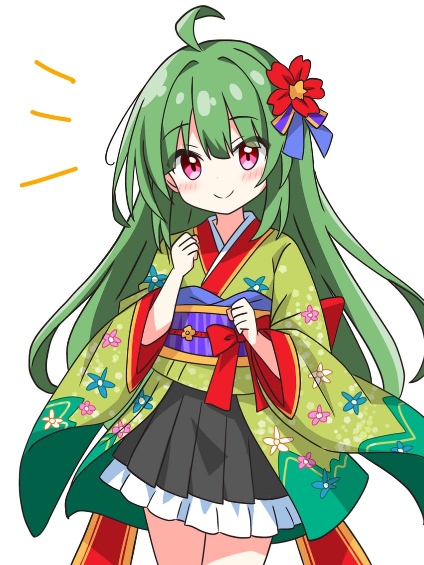 green-haired kimono girl (original) drawn by kotatsu-mazoku