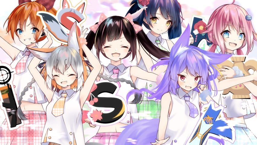 island fox, rurun rururica, irodori mayoi, hanakoto igusa, mizugame mia, and 1 more (kemono friends and 4 more) drawn by rascala39