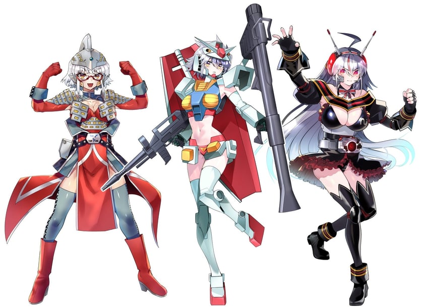 rx-78-2 gundam, kamen rider black, and ultraseven (gundam and 5 more) drawn by yamany
