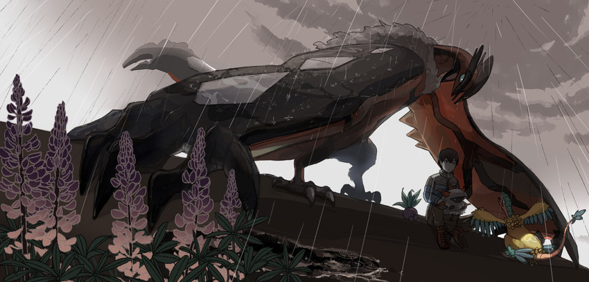 calem, oddish, yveltal, archeops, and larvesta (pokemon and 1 more) drawn by hudemamemomo