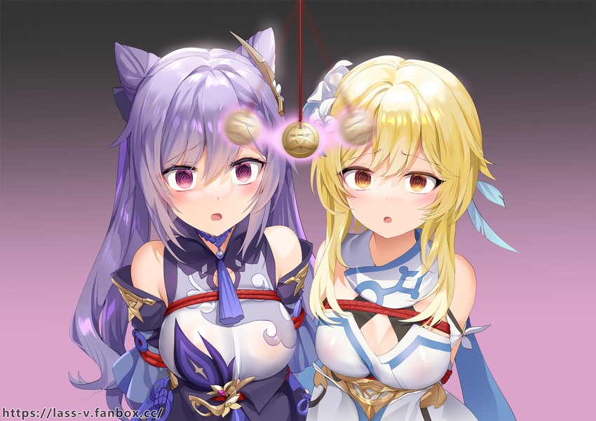 lumine and keqing (genshin impact) drawn by mvv