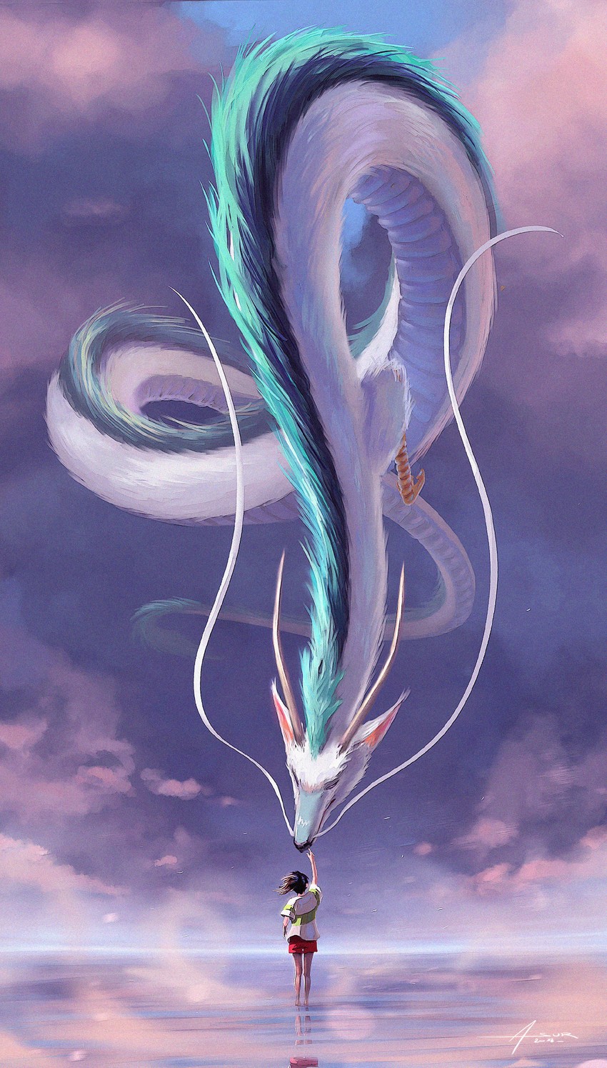 ogino chihiro and haku (sen to chihiro no kamikakushi) drawn by asur-misoa