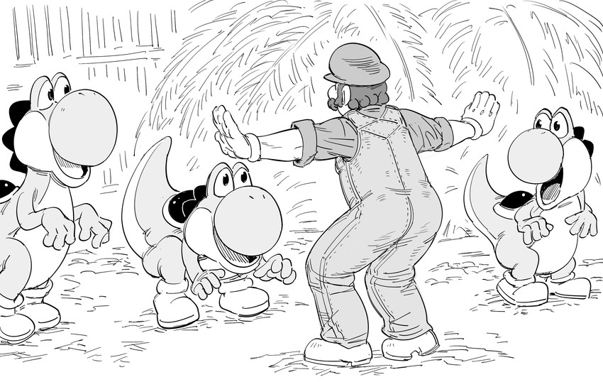mario, yoshi, and chris pratt (mario and 2 more) drawn by bb_(baalbuddy)