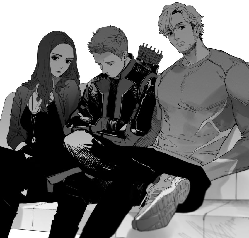 scarlet witch, wanda maximoff, hawkeye, clint barton, quicksilver, and 1 more (marvel and 3 more) drawn by roku0180