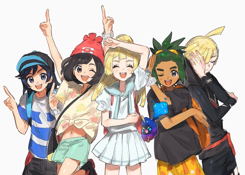 lillie, selene, elio, gladion, hau, and 1 more (pokemon and 1 more) drawn by fua1heyvot4ifsr