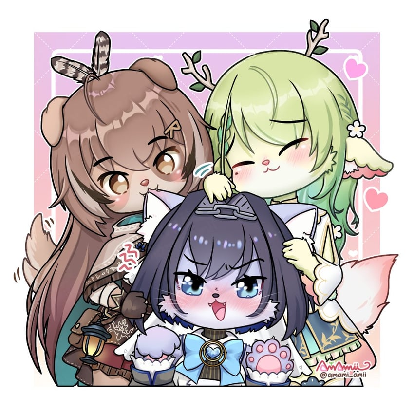 ouro kronii, nanashi mumei, and ceres fauna (hololive and 1 more) drawn by amamii-amii