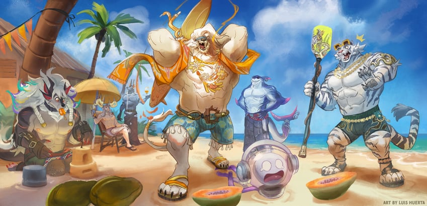 sui zai, drew, jin qiu, yu ran, boomboom, and 2 more (dislyte) drawn by luis_huerta