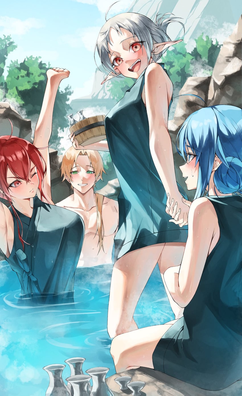 roxy migurdia, eris greyrat, sylphiette, and rudeus greyrat (mushoku tensei) drawn by marbo_(saico556)