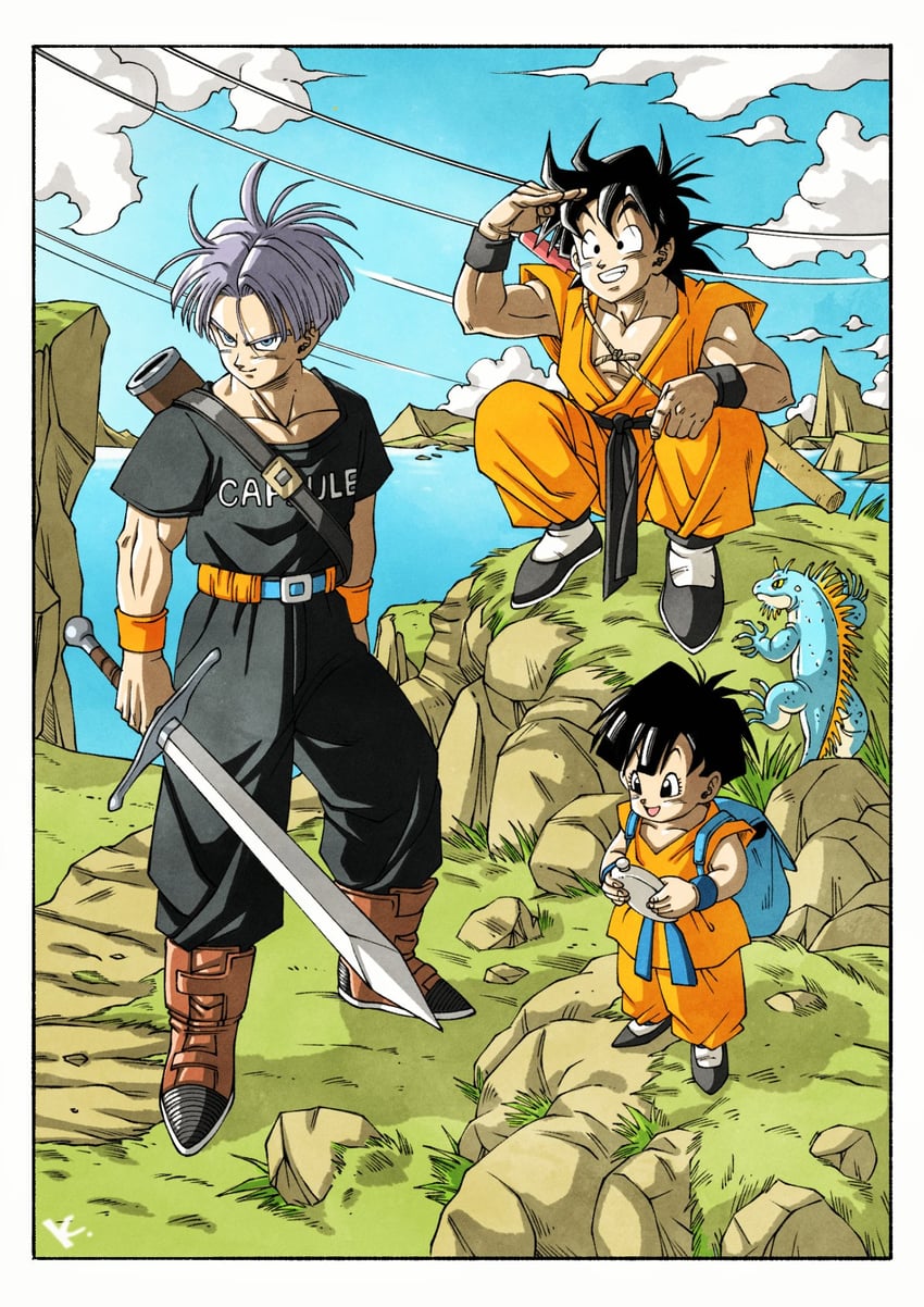 trunks, pan, and son goten (dragon ball and 1 more) drawn by kakeru_(dbskakeru)