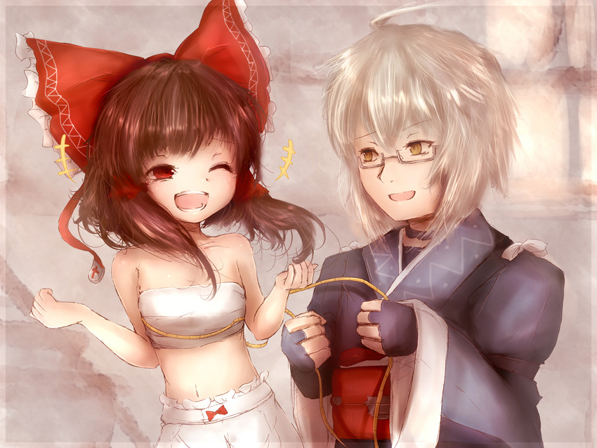 hakurei reimu and morichika rinnosuke (touhou) drawn by amano_jack