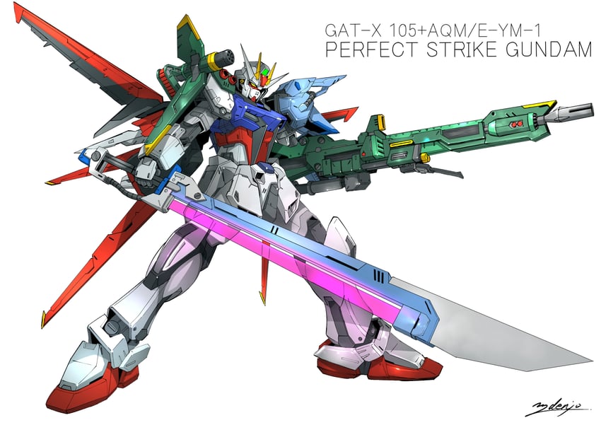 strike gundam and perfect strike gundam (gundam and 1 more) drawn by denjyou23