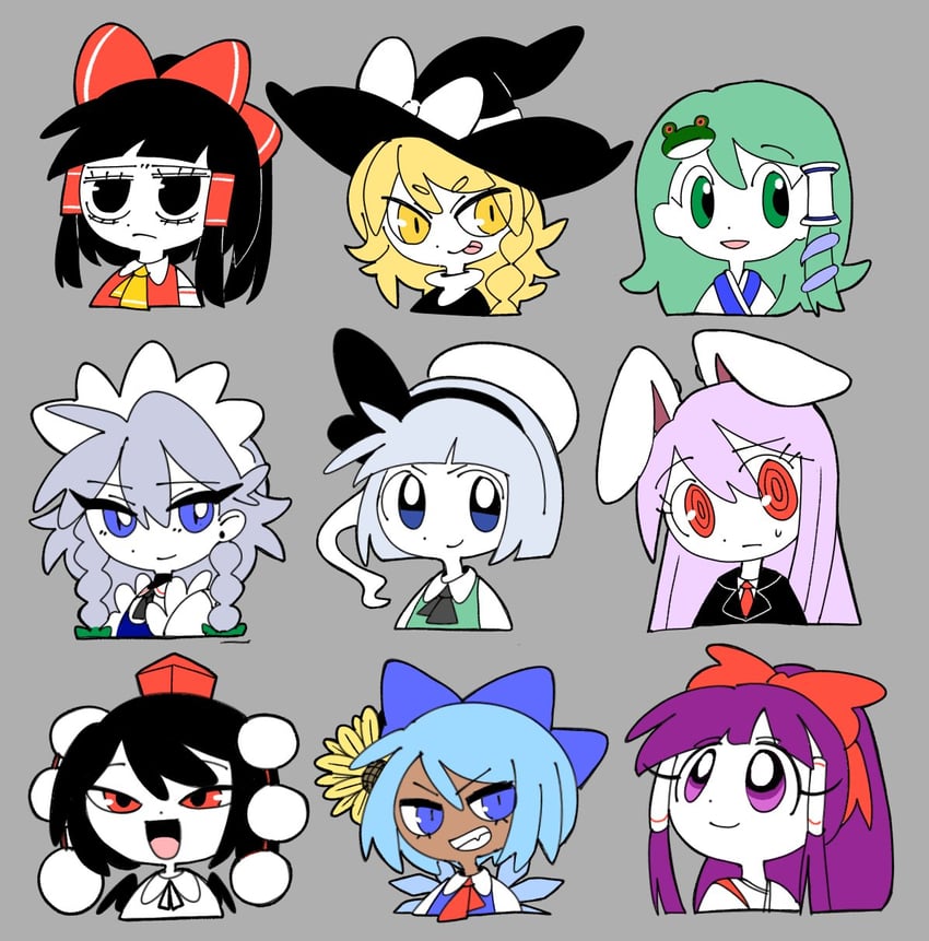 hakurei reimu, kirisame marisa, izayoi sakuya, kochiya sanae, konpaku youmu, and 4 more (touhou) drawn by dmebgsa3