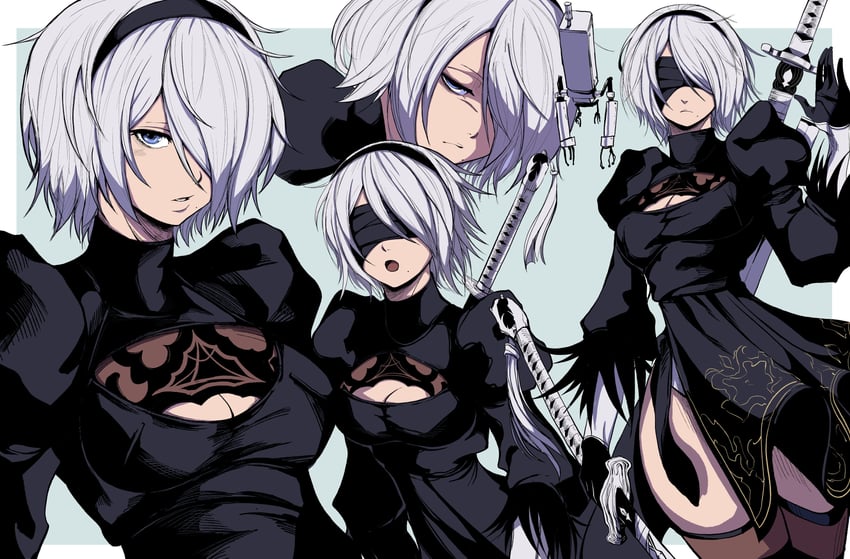 2b and pod (nier and 1 more) drawn by jesse_schickler