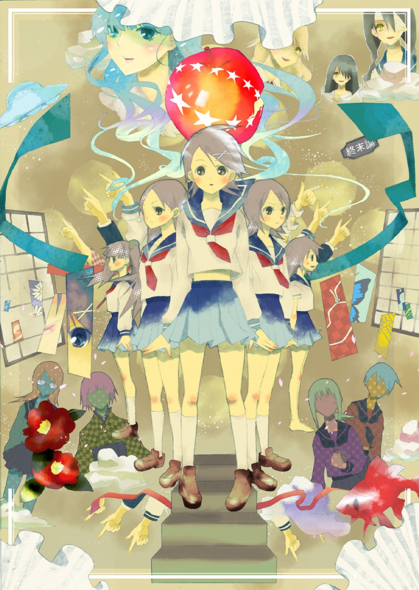 fuura kafuka, komori kiri, kitsu chiri, kobushi abiru, tsunetsuki matoi, and 8 more (sayonara zetsubou sensei) drawn by takanashi_kana