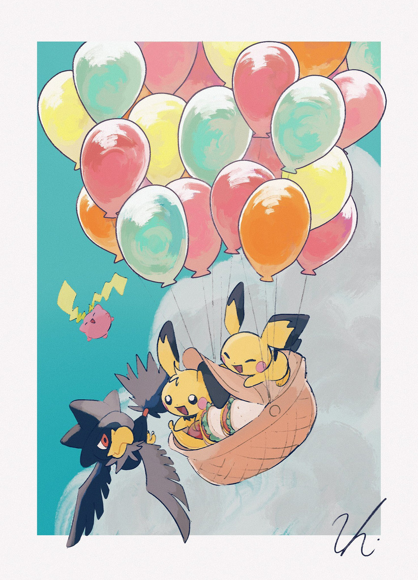 pichu, hoppip, murkrow, and pichu brothers (pokemon) drawn by unitako_(unitacowow)