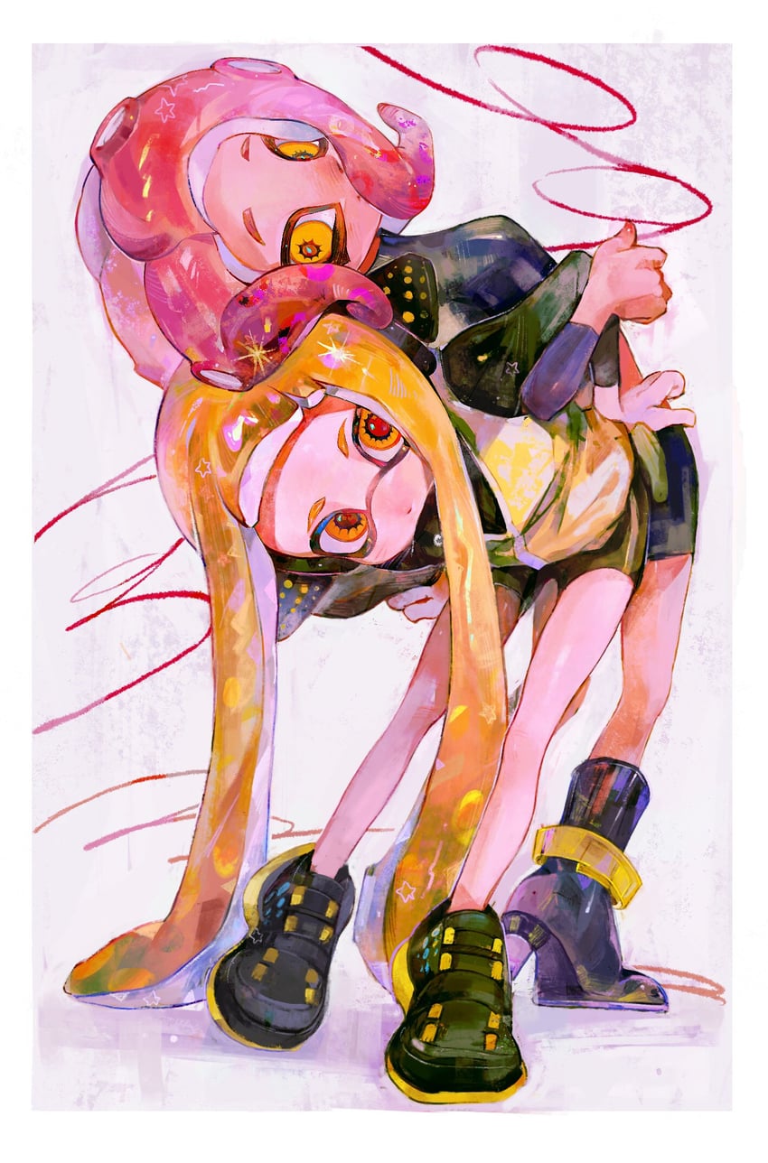 inkling player character, inkling girl, octoling player character, octoling girl, agent 8, and 1 more (splatoon) drawn by esa_(no_chirasu1)