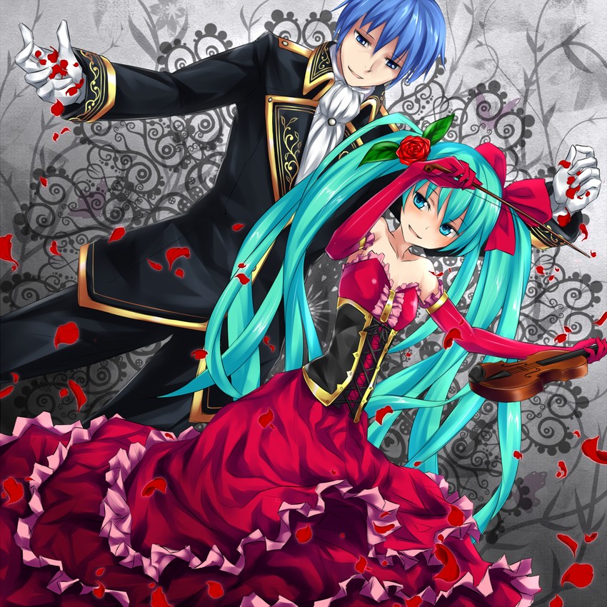 hatsune miku and kaito (vocaloid and 1 more) drawn by takabow