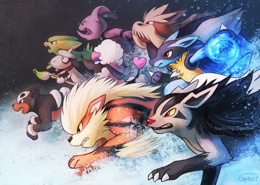 lucario, arcanine, mightyena, smeargle, furfrou, and 4 more (pokemon) drawn by haychel