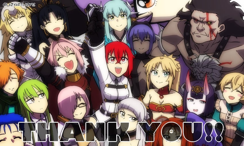 mash kyrielight, fujimaru ritsuka, jeanne d'arc, shuten douji, astolfo, and 12 more (fate and 1 more) drawn by lazyartlazy12 and tyrnickleback