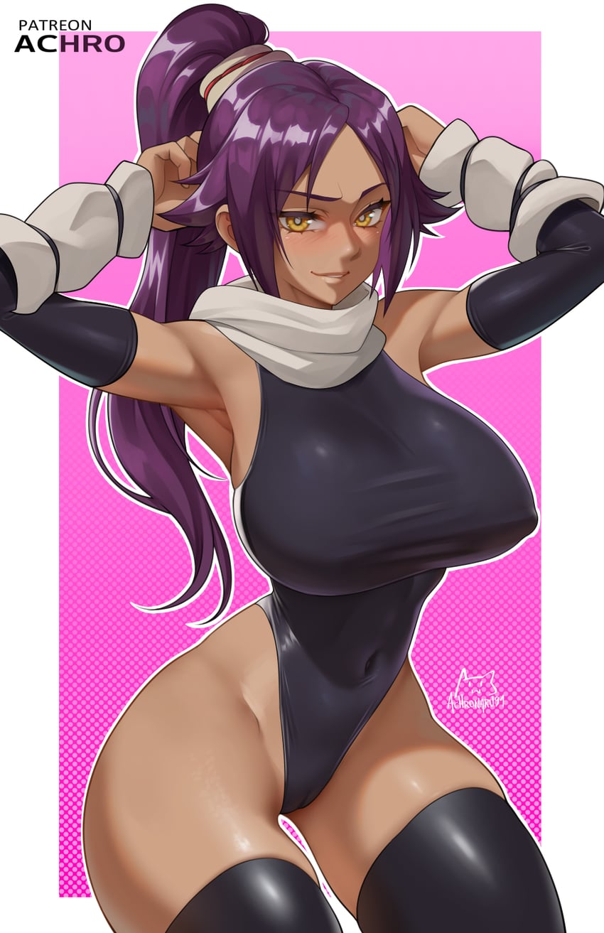 shihouin yoruichi (bleach and 1 more) drawn by achromaru