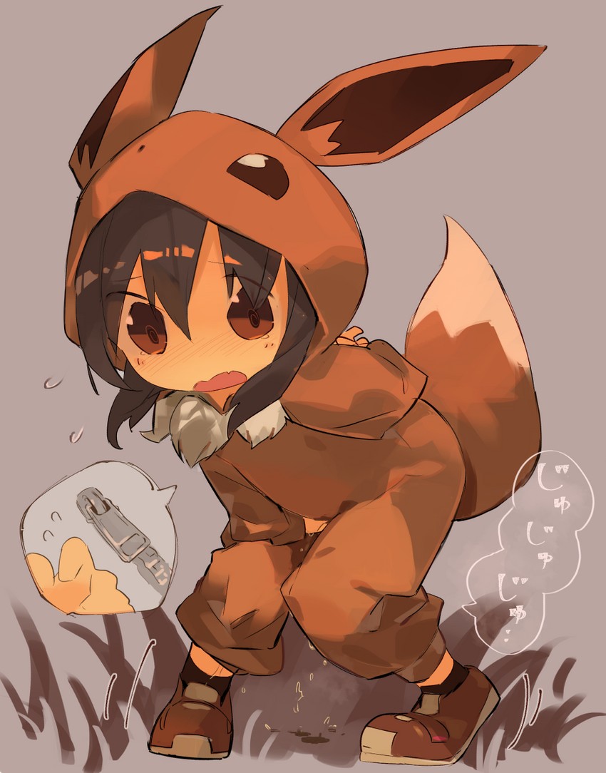 eevee and poke kid (pokemon and 1 more) drawn by cloneko_(zelmeledf2)