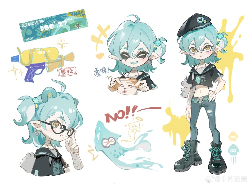 inkling player character and inkling girl (splatoon) drawn by 270_(woshizongg)