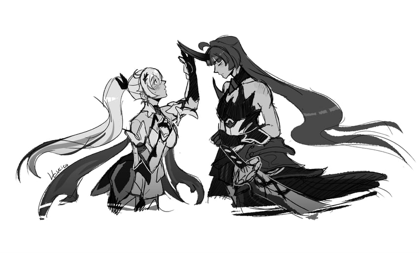 kiana kaslana and raiden mei (honkai and 1 more) drawn by llucico