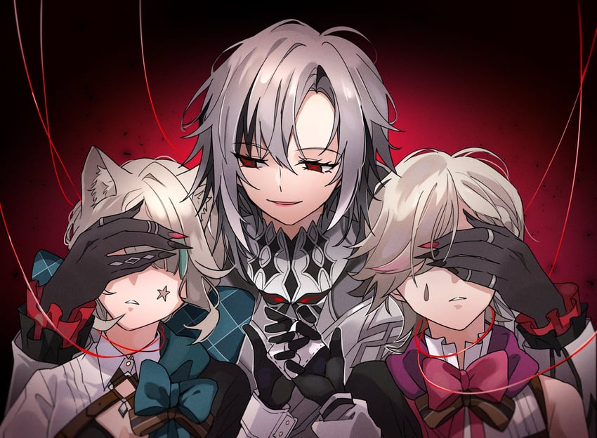 arlecchino, lynette, and lyney (genshin impact) drawn by satorigame