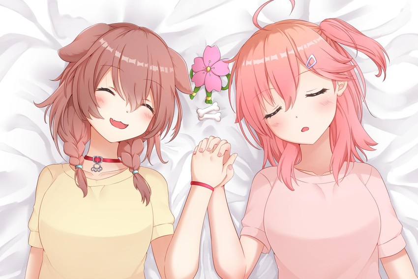 sakura miko and inugami korone (hololive) drawn by rin_(0917608)