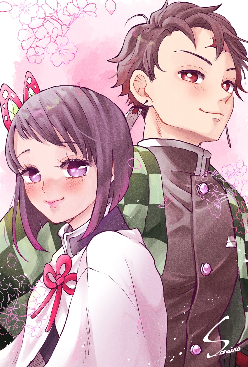 kamado tanjirou and tsuyuri kanao (kimetsu no yaiba) drawn by sky_blue_025250