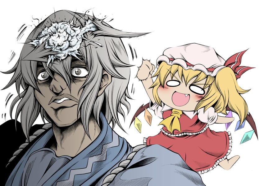 flandre scarlet and morichika rinnosuke (touhou) drawn by hidefu_kitayan