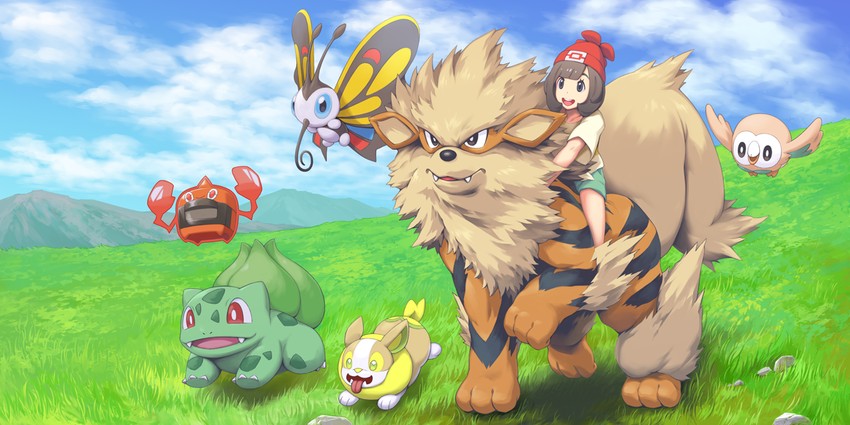 selene, rotom, rowlet, bulbasaur, yamper, and 2 more (pokemon and 1 more) drawn by mk_(mikka)