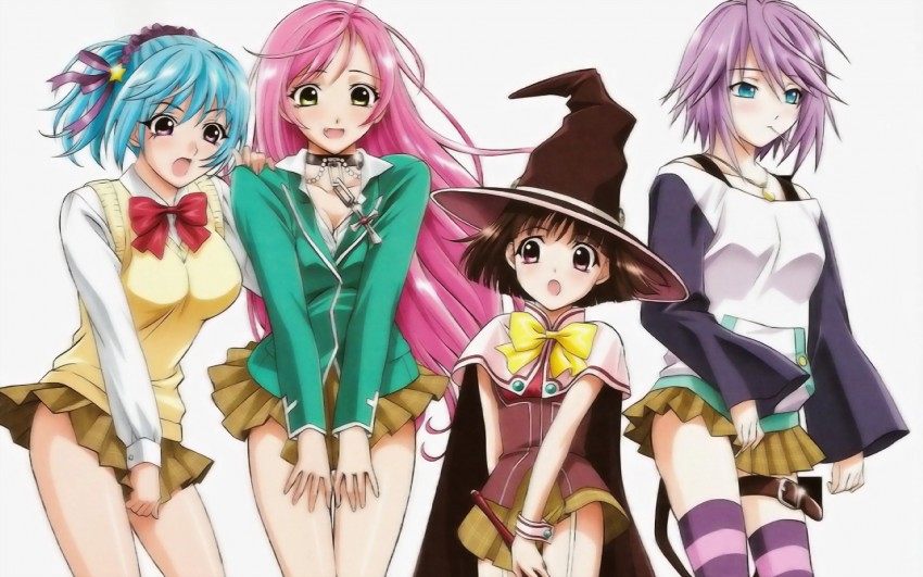 akashiya moka, shirayuki mizore, kurono kurumu, and sendou yukari (rosario+vampire)