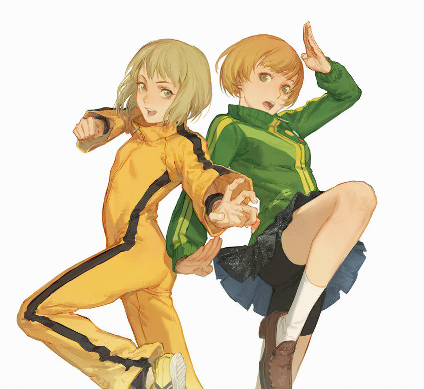 satonaka chie and huang pao-lin (persona and 2 more) drawn by creamyghost