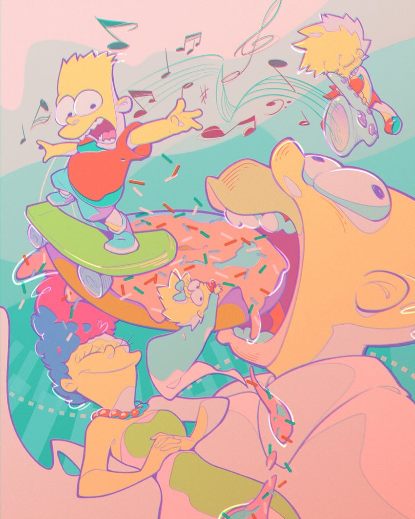 homer simpson, bart simpson, lisa simpson, marge simpson, and maggie simpson (the simpsons) drawn by kinako_(moment)