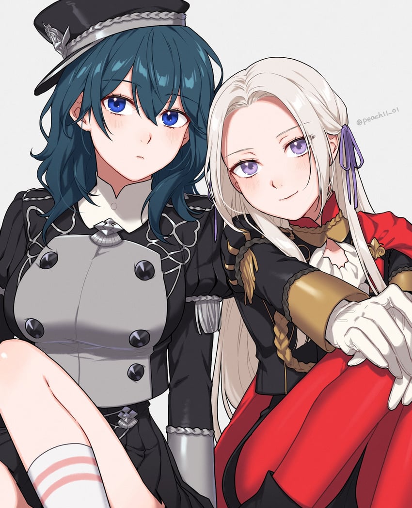 female byleth and edelgard von hresvelg (fire emblem and 1 more) drawn by shamu_(peach11_01)