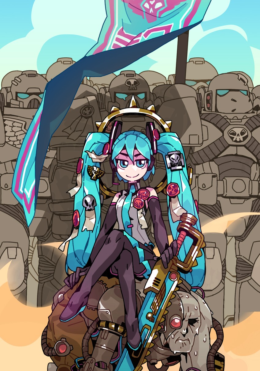 hatsune miku and adeptus astartes (vocaloid and 1 more) drawn by cpt_hamburger