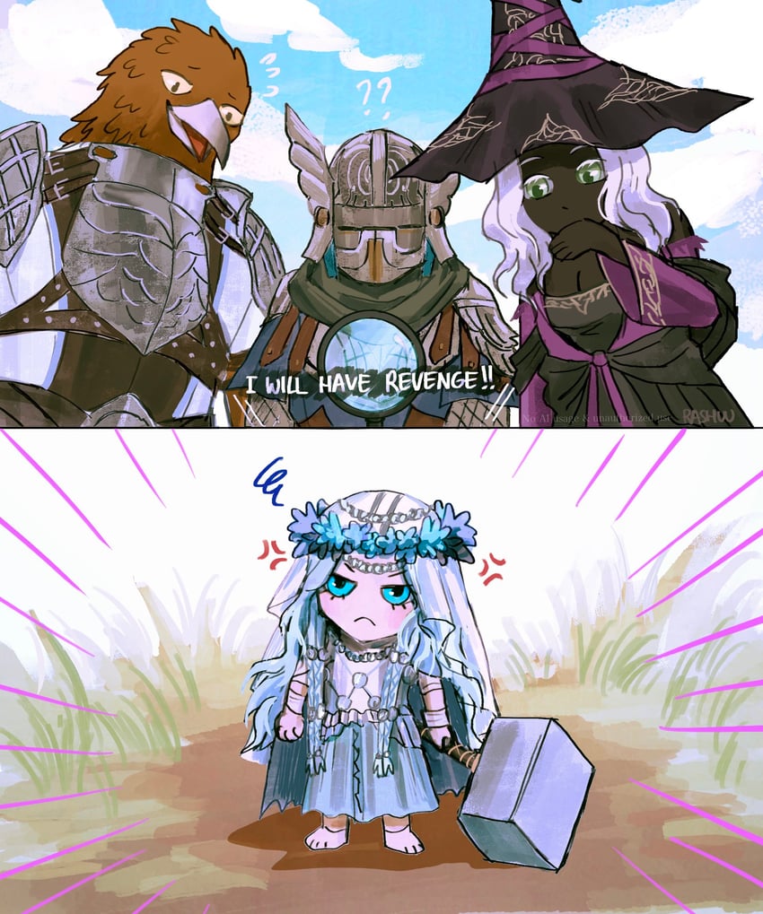 recluse, revenant, wylder, and guardian (elden ring and 1 more) drawn by rashuu