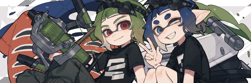 inkling player character, inkling girl, and inkling boy (splatoon and 1 more) drawn by prat_rat