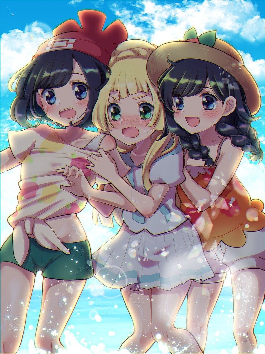 lillie and selene (pokemon and 2 more) drawn by mokorei