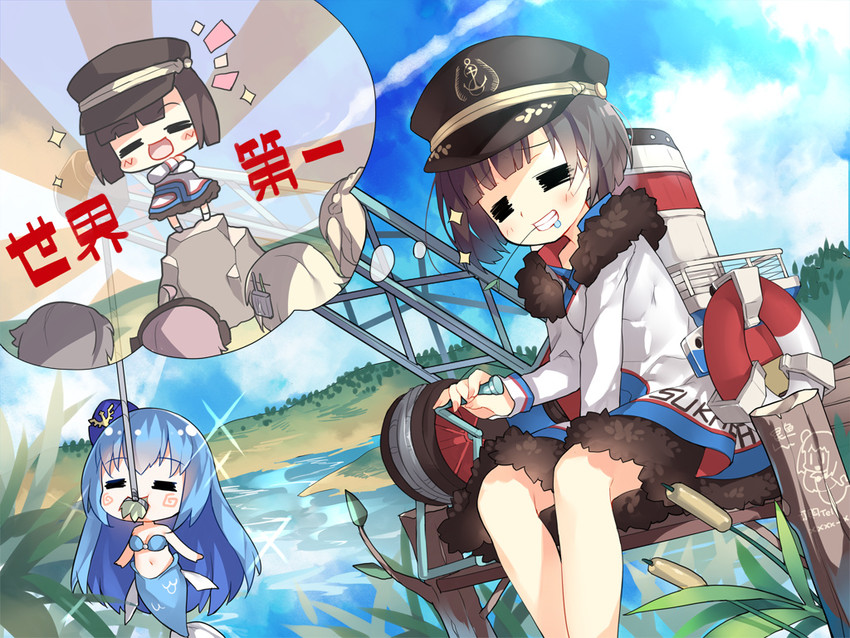 bismarck, richelieu, tirpitz, quincy, prince of wales, and 1 more (warship girls r) drawn by saru