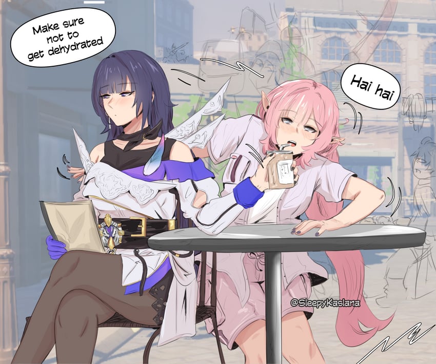 elysia and raiden mei (honkai and 1 more) drawn by sleepy_kaslana
