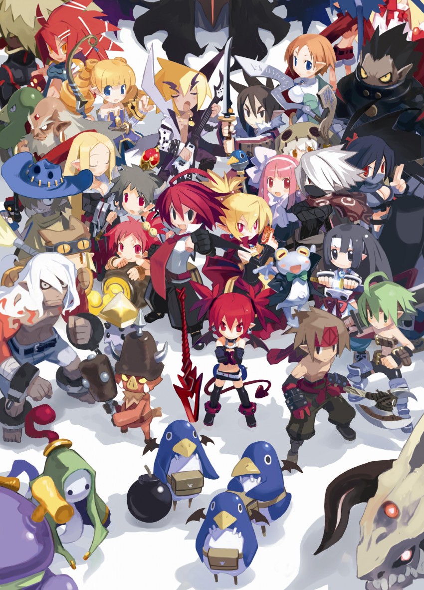 etna, prinny, flonne, laharl, rozalin, and 28 more (disgaea and 1 more) drawn by harada_takehito