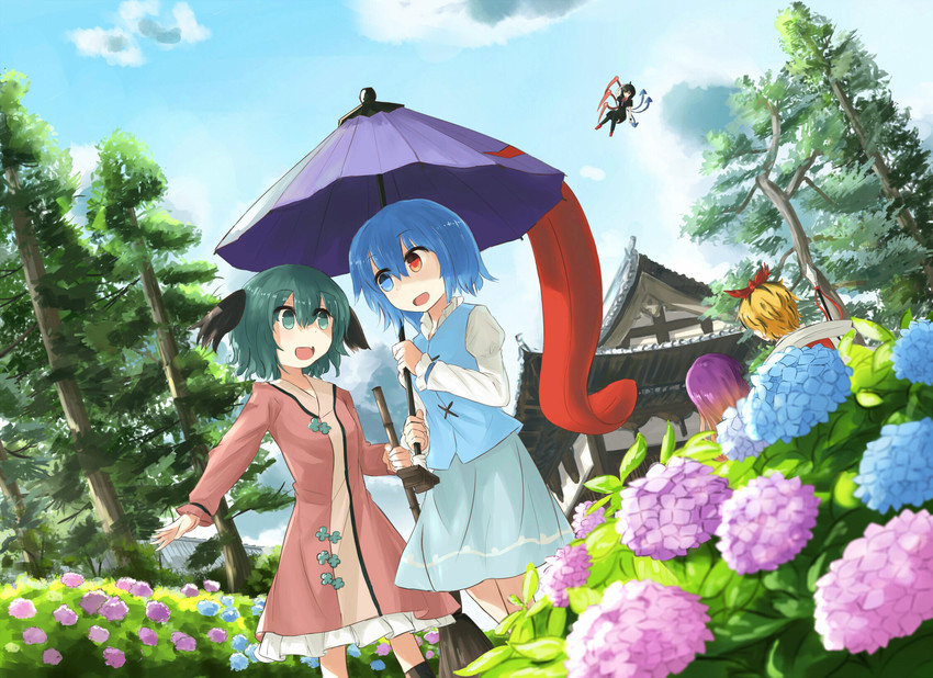 tatara kogasa, hijiri byakuren, houjuu nue, toramaru shou, and kasodani kyouko (touhou) drawn by hinami047