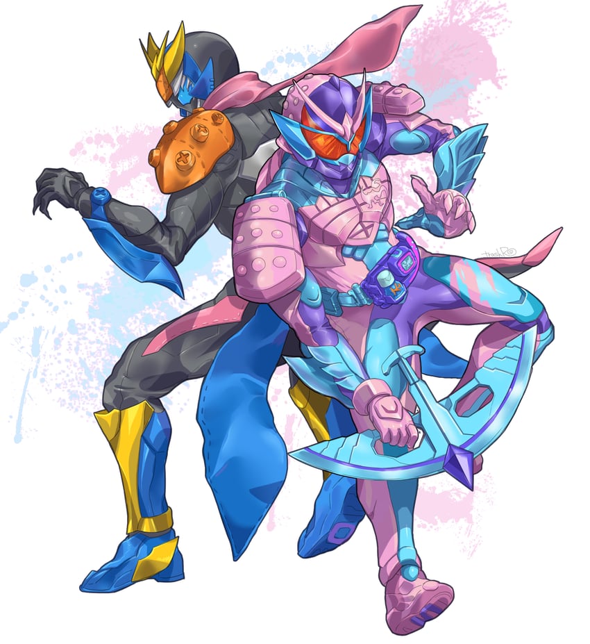 kamen rider revi and kamen rider vice (kamen rider and 1 more) drawn by huujyu